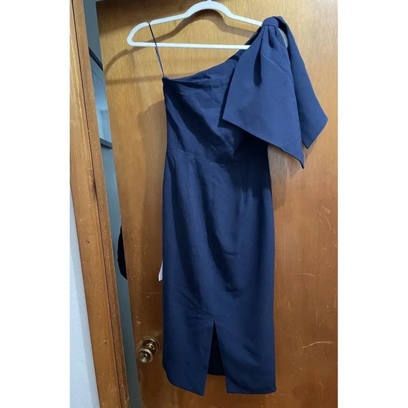 New DRESS THE‎ POPULATION Tiffany One-Shoulder Midi Dress In Midnight XS $148 - Picture 3 of 4